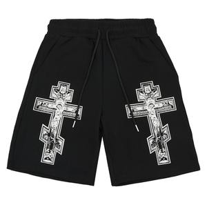 Short de survêtement vintage à appliques pour hommes avec cordon de serrage épais Streetwear d'été décontracté bord coupé lavage à l'acide transfert de chaleur écologique - Product Image 1