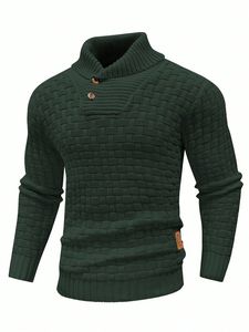 Pull à col châle pour homme en coton 100% tricoté uni avec logo frontal anti-froissement décontracté et confortable - Product Image 4