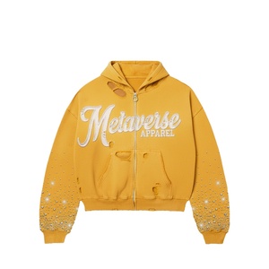 เสื้อฮู้ดมีซิปของผู้ชายผ้าฝ้าย100% สีทึบฤดูใบไม้ร่วงพร้อมงานปักดีไซน์แนววินเทจใส่สบาย - Product Image 1