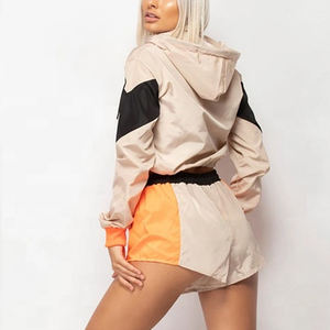 Veste à fermeture éclair de culture de pluie de couleur unie Shorts survêtements femmes Shorts coupe-vent ensembles dames Style de rue combinaisons de pluie - Product Image 2