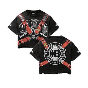 Streetwear vintage personnalisé sérigraphie surdimensionnée chemise graphique en coton boxy recadrée de détresse pour hommes - Product Image 4