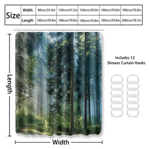 Custom Printed Waterproof Shower Shower <b>Curtain</b> for Bathroom Waterproof Polyester with <b>Hooks</b> - Product Image 4