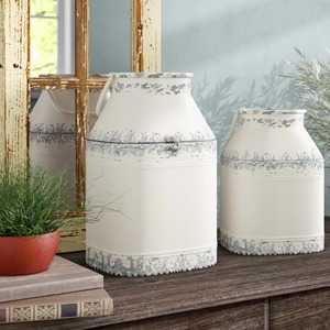 Ensemble de deux boîtes en métal galvanisé rustiques carrées faites à la main, couleur blanc vieilli, contenants de rangement pour cuisine de campagne, vases de sol - Product Image 6
