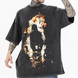 Camiseta gráfica de algodón de verano, camiseta personalizada con lavado ácido desgastado, camisetas de gran tamaño con estampado DTG para hombres - Product Image 1