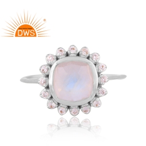 Latest Trending Sterling Silver Natural Cz & Rainbow <b>Moon</b> Stone Gemstone Stackable <b>Ring</b> Custom Jewelry Manufacturer - Product Image 3