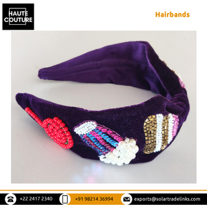 Hand Embroidered Velvet Base Fabric Made Girls Party Wear Popcorn and Candy Hairbands <b>Headbands</b> for Bulk Purchasers - Product Image 6