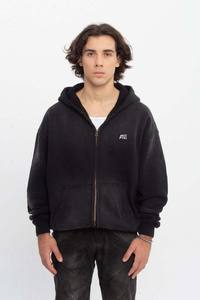 Sudadera con capucha y cremallera personalizada con estampado negro efecto desgastado unisex |   Sudadera con capucha y cremallera completa estilo vintage desgastado |   Sudadera con Capucha Estilo Urbano al por Mayor - Product Image 5