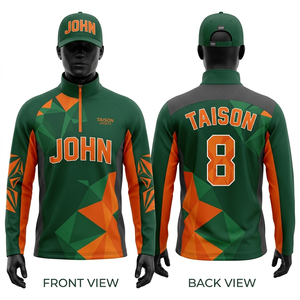 เสื้อฮู้ดฝึกซ้อมวอลเลย์บอลชาย 260 GSM โพลีเอสเตอร์ผสมสแปนเด็กซ์คุณภาพสูง สีเขียว-ส้ม  ลายพิมพ์โลโก้แบบซับลิเมชั่น - Product Image 3