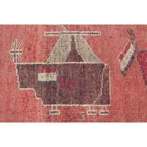 Alfombra Turca 2.9x10.3 pies (89x313 cm), Alfombra Vintage con Plantas y Árboles Rojos - Product Image 3