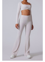 Tenues décontractées pour femmes 2 pièces col carré à manches longues entraînement hauts courts taille haute leggings évasés ensembles de gymnastique