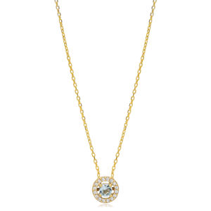 Collier pendentif minimaliste en pierre d'aigue-marine CZ, fait à la main, cadeau de mariage turc, bijoux en argent sterling 925 - Product Image 3