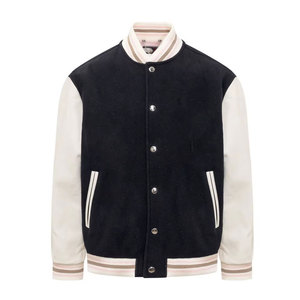 Blouson universitaire noir à col montant, coupe droite, style décontracté, fermeture boutonnée simple, respirant, séchage rapide, idéal pour l'hiver - Product Image 1