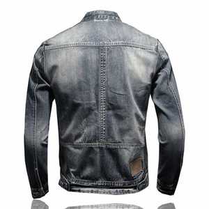 Chaqueta vaquera personalizada con cremallera para hombre, chaqueta utilitaria de 100% algodón con cuello levantado, chaqueta vaquera vintage lavada - Product Image 2