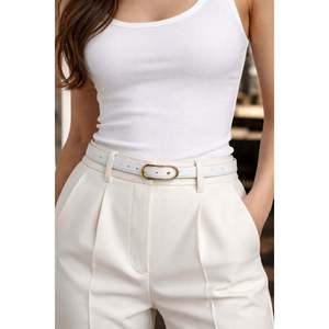 Cinturón Largo Delgado Blanco para Mujer, Cinturón para Chaqueta, Cinturón para Camisa, Cinturón para Vestido KMR003 - Blanco2 - Product Image 2