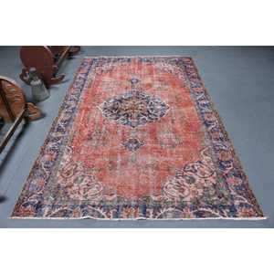 Tapis de 5,5 x 8,7 pieds, grand tapis vintage, tapis à fleurs rouges - Product Image 1