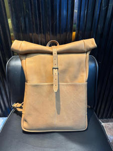 Waxed Finish Leather <b>Roll</b> Top <b>Backpack</b> Water Repellent Rucksack For Adventure Travel Vintage Style Bag LRTB-0147 - Product Image 6