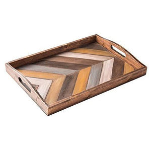 Plateau de cuisine en forme de rectangle de qualité alimentaire, plateau de service en bois, assiettes en bois d'acacia pour hôtel et restaurant - Product Image 1