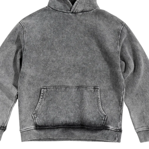 Sweat à capuche gris délavé à l'acide, style vintage, pull oversize, molleton de coton doux, streetwear décontracté, sweat à capuche d'hiver pour homme et femme - Product Image 3