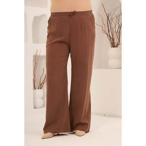 Waist Lace-Up Detail V-Neck Women's Plus Size Jacket Trousers <b>Set</b> Brown - Product Image 5