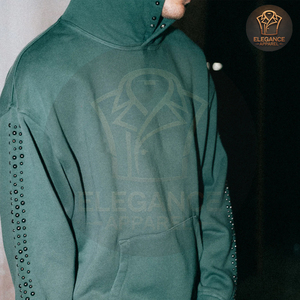 Green Embroidered Fleece Hoodies for Men Breathable Eco-Friendly Custom Streetwear OEM/ODM Service Best Supplier - Product Image 3