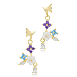 Pendientes Largos con Diseño de Mariposas y Flores de Verano Coloridas, Joyería de Plata de Ley 925 al por Mayor - Product Image 4