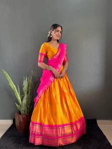 LANCEMENT DU NOUVEAU FESTIVE WEAR LEHENGA CHOLI AVEC TISSU DUPATTA COTON AVEC BIG BORDER TISSÉ TRAVAIL - Product Image 3