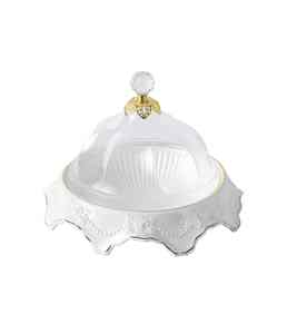 Plato para Postres LIFE SMILE BRKH-64-5 de Porcelana Fina con Tapa de Cristal Transparente, Diseño Floral y Base con Borde Dorado - Product Image 1