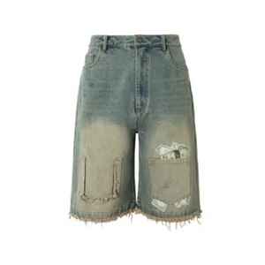 Short en Denim Brodé pour Homme Respirant Vintage Style Hip Hop Haut Droit Léger Streetwear Été Vintage - Product Image 1