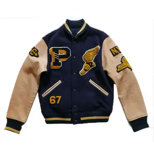 Commercio all'ingrosso personalizzato ciniglia ricamo Patch giacche da uomo manica in pelle Bomber Baseball Letterman Varsity giacche