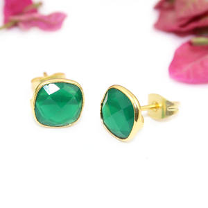 Vintage Verde Onyx Hydro Cuarzo Cojín Forma 6MM 22KGold Plated Bisel Ajuste Stud Pendiente Para Mujeres Joyería al por mayor Fiesta - Product Image 1