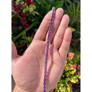 Pulsera de tenis de plata 925 con amatista de corte esmeralda, accesorio de moda - Product Image 3