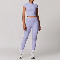 Ensemble de shorts de yoga 2 pièces pour femmes, de haute qualité, solides, respirants, lavés, taille haute, anti-transpiration, en Spandex/Nylon, pour le fitness et l'entraînement