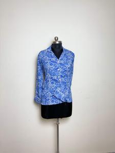 Chemise en coton imprimé cachemire bleu pour femme Chemise boutonnée décontractée Paisley bleu et blanc - Product Image 6