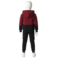 Conjunto Deportivo Informal de Dos Piezas para Niños, Sudadera con Capucha y Pantalones Deportivos con Estampado Ecológico y Lavado Ácido, Color Granate y Negro, 100% Algodón, Cálido