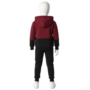 ชุดเซ็ตเสื้อฮู้ดดี้และกางเกงจ็อกเกอร์สำหรับเด็ก ลายฟอกสีแบบเป็นมิตรต่อสิ่งแวดล้อม สีแดงเลือดหมูและสีดำ ชุดลำลองสองชิ้น เสื้อผ้ากีฬาเนื้อผ้าฟลีซอุ่นๆ สำหรับเด็กชายและเด็กหญิง - Product Image 3