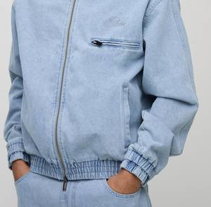 Chaqueta de mezclilla personalizada OEM con cremallera y cuello superior para hombre, chaqueta vaquera informal de manga larga con Cuello medio lavado, alta calidad - Product Image 5