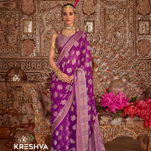 Saree de seda Georgette de diseñador púrpura con blusa de seda Hermoso estilo tradicional para bodas y fiestas - Product Image 1