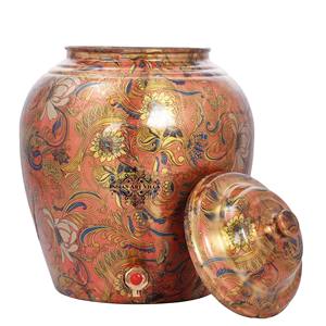 IndianArtVilla Copper Water Pot, Water Dispenser Printed Flower Design Matka for Storage and Everyday Use, 13000 ML - Product Image 2