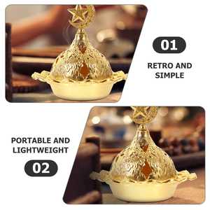 Juego de 2 Quemadores de Incienso de Latón Color Dorado de la Mejor Calidad con Tapa de Diseño, Perfectos para la Quema de Incienso Elegante en la Oficina y el Hogar - Product Image 6