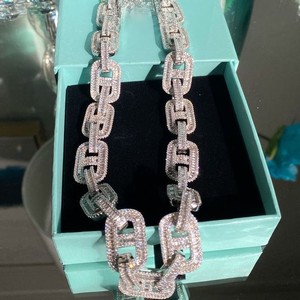 Chaîne cubaine en diamant Moissanite VVS, chaîne en diamant baguette, haute qualité, plaqué or rose 18 carats, plaqué or blanc, chaîne cubaine pour hommes - Product Image 2