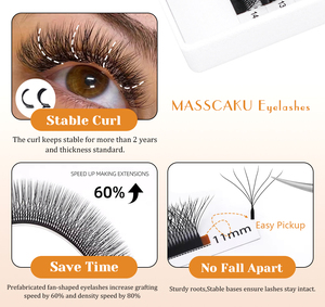 MASSCAKU Extensions <span class=keywords><strong>de</strong></span> cils préfabriquées en éventail, forme W, <span class=keywords><strong>3D</strong></span> 4D 5D 6D 7D 8D 10D, naturelles, douces, légères, style W individuel - Product Image 5