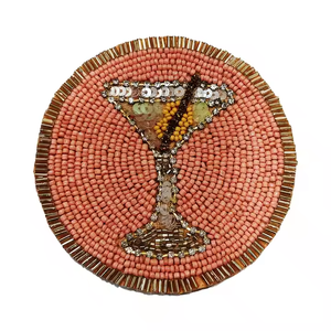 Handcrafted Beaded <b>Coaster</b> with Martini Glass Design Elegant Round Red and <b>Gold</b> Table Accent for Bars and Parties - Product Image 2