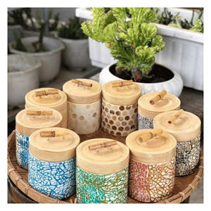 Boîte de rangement pour bonbons de luxe en bambou avec incrustation de nacre orange exquise pour les célébrations festives - Product Image 4