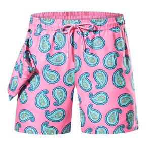 กางเกงขาสั้นชายหาดอินเทรนด์สำหรับผู้ชายในฤดูร้อนกางเกงขาสั้นผ้าฝ้าย100% แห้งเร็วและน้ำหนักเบาเอวปานกลางดีไซน์สีพื้นพิมพ์ลายสไตล์ลำลอง - Product Image 2