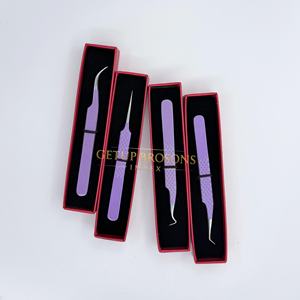 Pinzas de Acero Inoxidable para Extensión de Pestañas, Punta de Fibra, Recubrimiento en Polvo Morado, Pinzas de Aislamiento, Herramienta Profesional para Extensión de Pestañas - Product Image 3