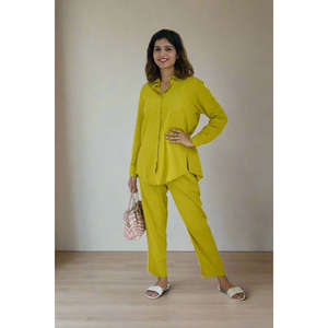 Ensemble décontracté deux pièces vert néon pour femme, coupe ample, haut court, printemps/été - Product Image 3