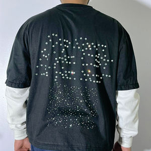 Rhinestone Heat Transfers <b>Black</b> T-Shirt with Thermal <b>long</b> sleeve Fashion Tee Unisex Oversized Streetwear <b>Top</b> - Product Image 4