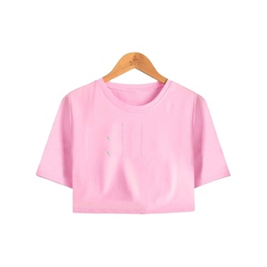 Wholesale Women OEM Custom Blank Plain Top Quality <b>Cropped</b> Graphic Logo <b>Fitted</b> Cotton women crop top <b>t</b>-<b>shirt</b> - Product Image 6