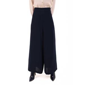 <b>Navy</b> Crepe Pencil <b>Wrap</b> Skirt with Slit Comfortable Knitted Viscose for Office Lady - Product Image 4
