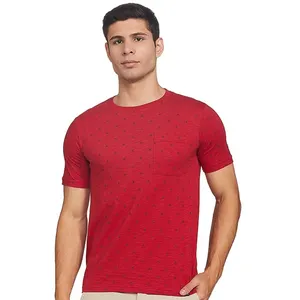 Camiseta vermelha com gola redonda pontilhada para homens com logotipo personalizado Pinco Sports, novidade em 2024